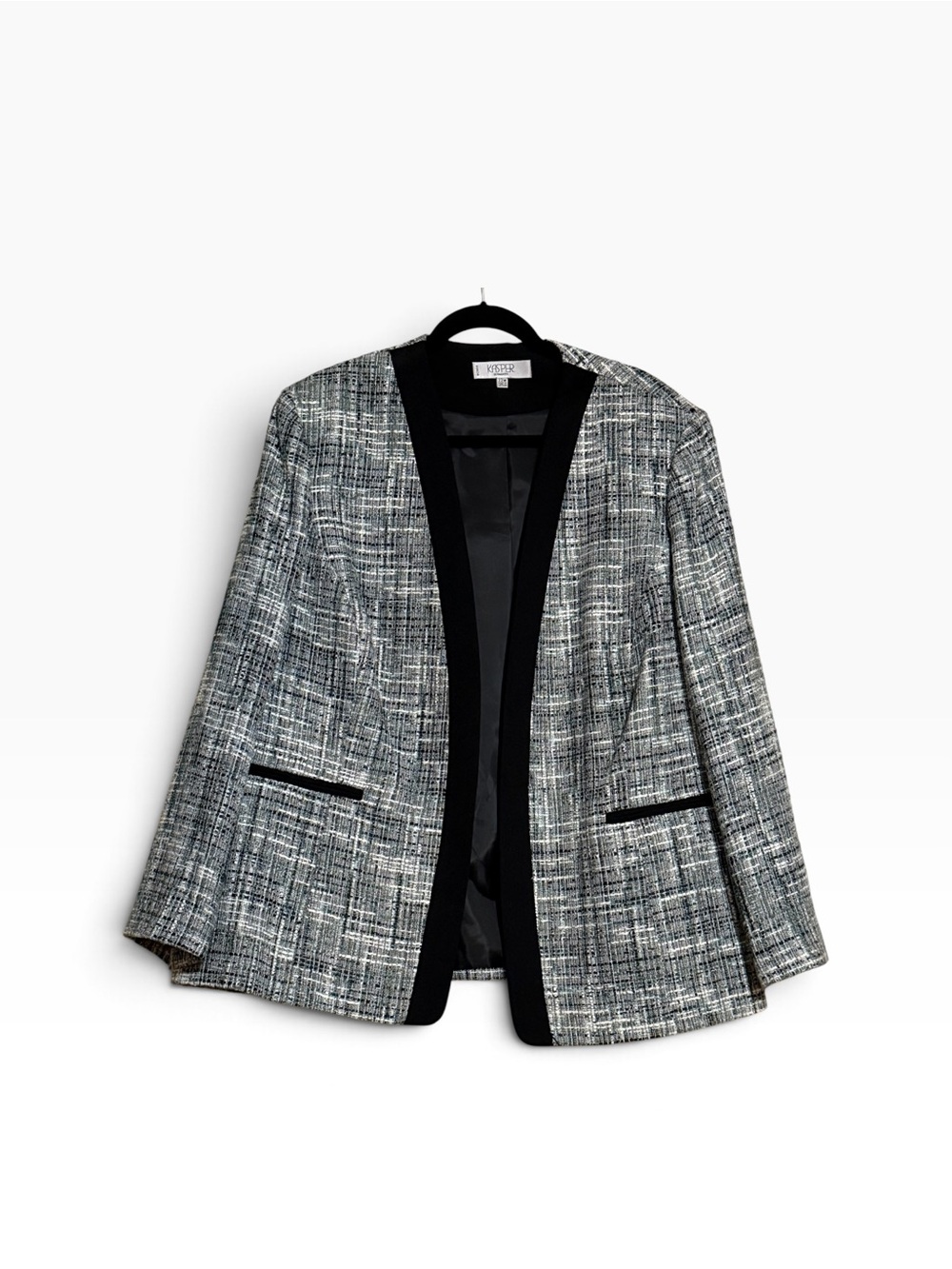 Kasper Black and Gray Textured Open-Front Blazer